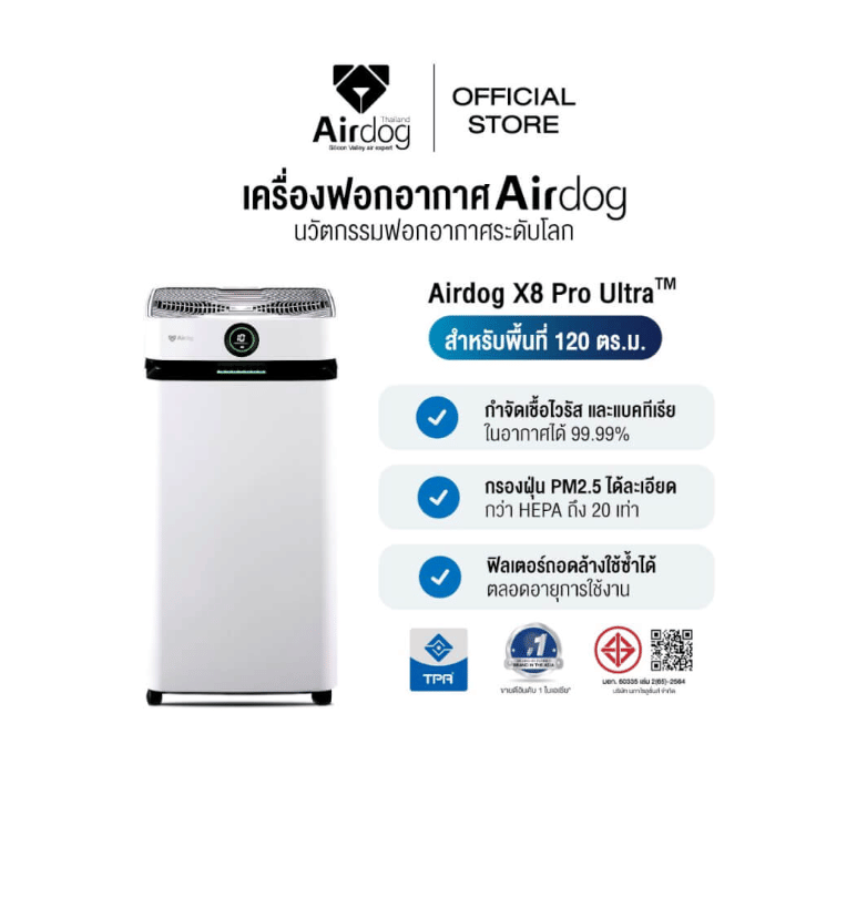 เครื่องฟอกอากาศ Airdog X8Pro Ultra สีขาว (100 - 120 ตร.ม) ไม่เปลี่ยนฟิลเตอร์ : 
